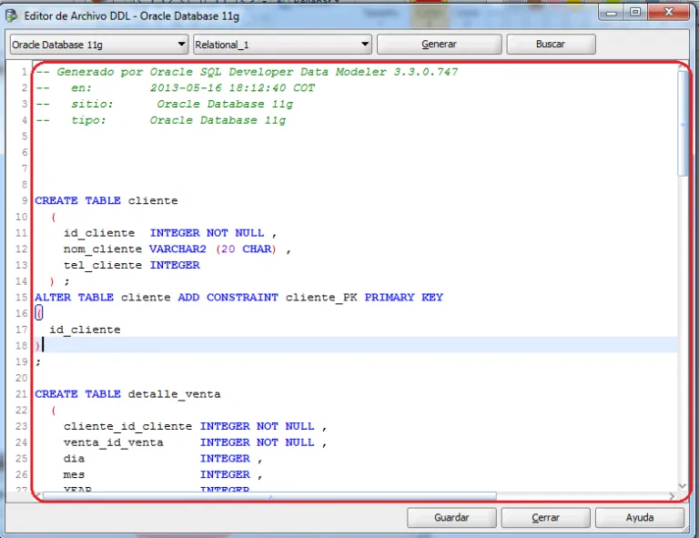 Script DDL generado