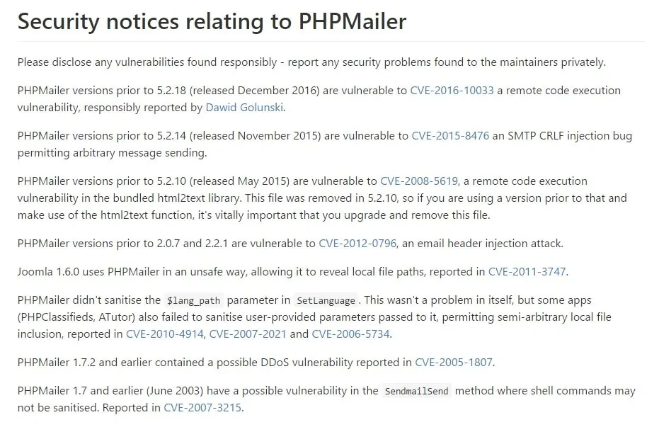 Security Phpmailer