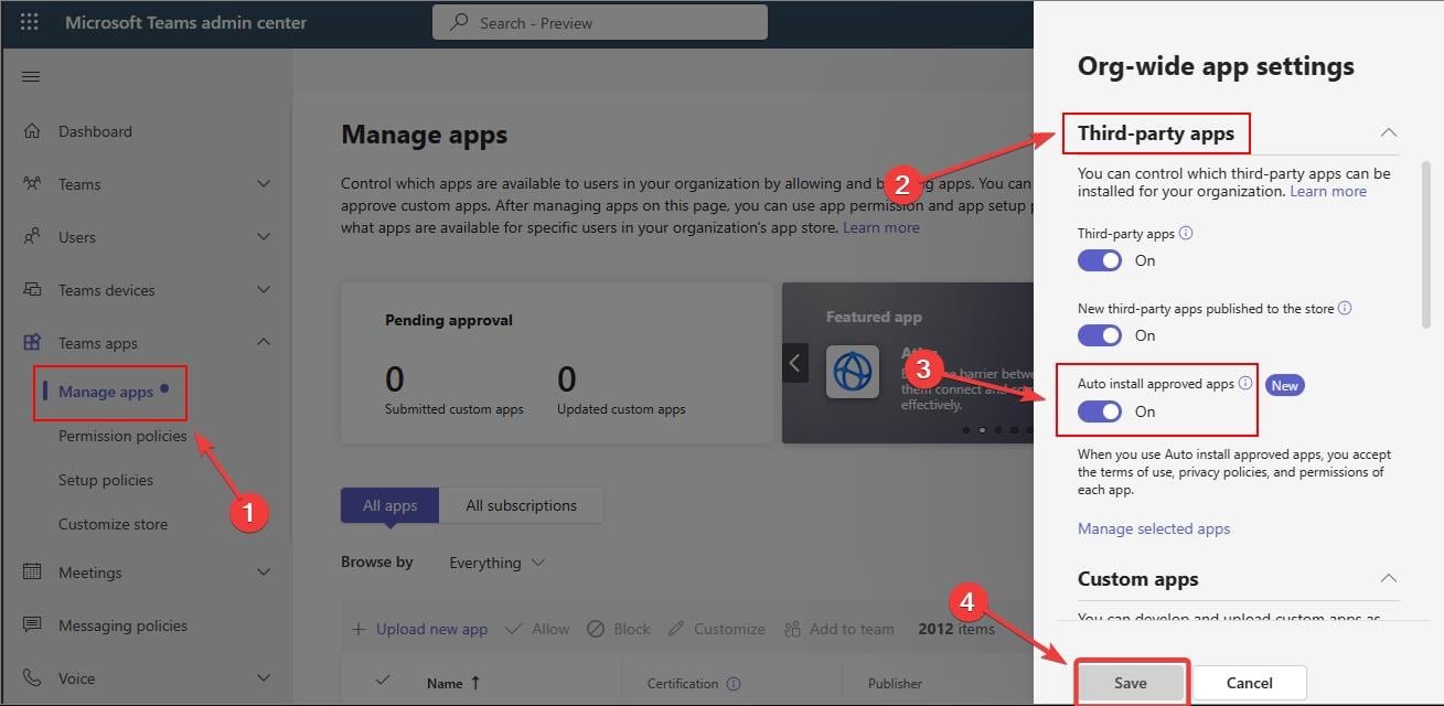 instalar aplicaciones automáticamente en Microsoft Teams