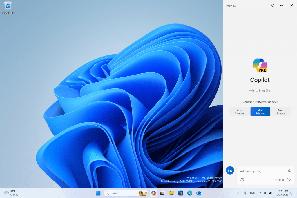 Copiloto En Windows En Windows 11 Insider Preview Build 25982.